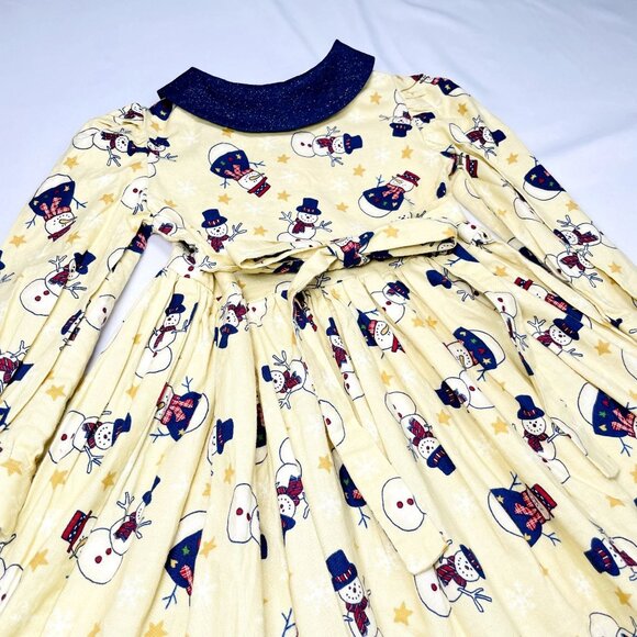 Vintage Girls Snowman Winter Christmas Holiday Peter Pan Collar Dress 4 - 6 - Picture 6 of 9